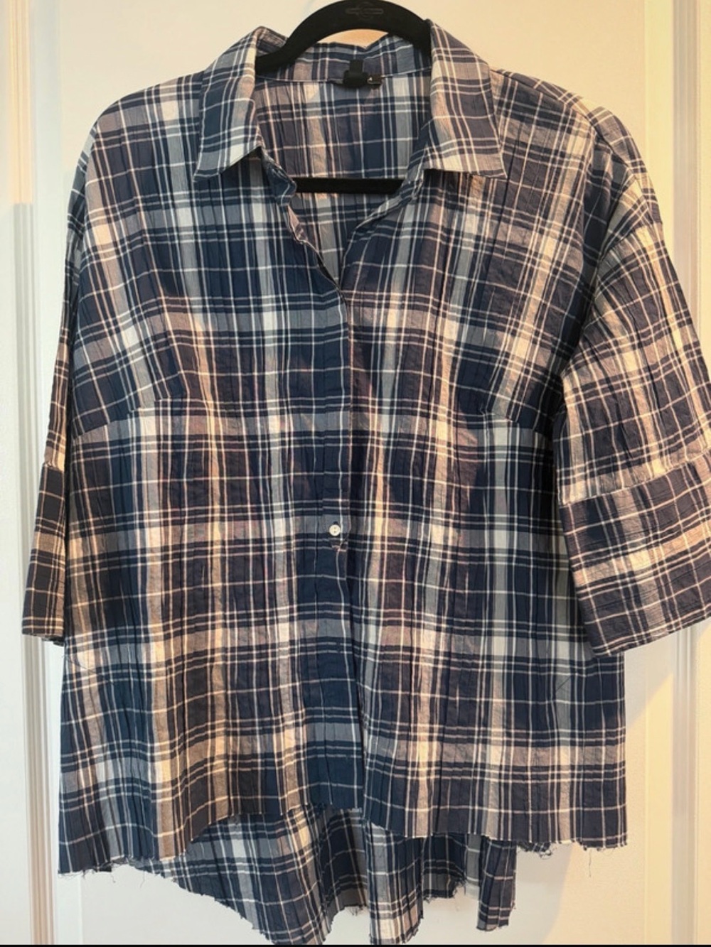 Worth Navy and White Plaid Short-Sleeve Button-Down Shirt